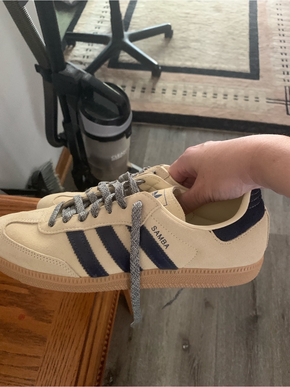 adidas Kids Samba Sneakers in Cream with Navy Stripes